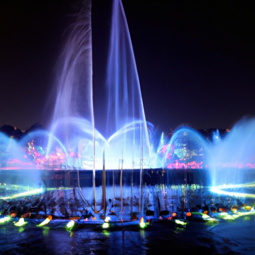 Fonte de jardim com luzes